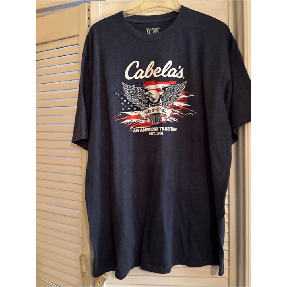 Cabela's Navy Short‑Sleeve Tee with Patriotic Eagle Graphic